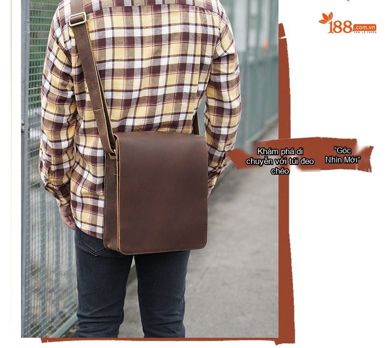 Túi Đeo Chéo Nam Da Bò Sáp Đựng Vừa Laptop, Ipad Phong Cách Retro Âu Mỹ chi tiết 3
