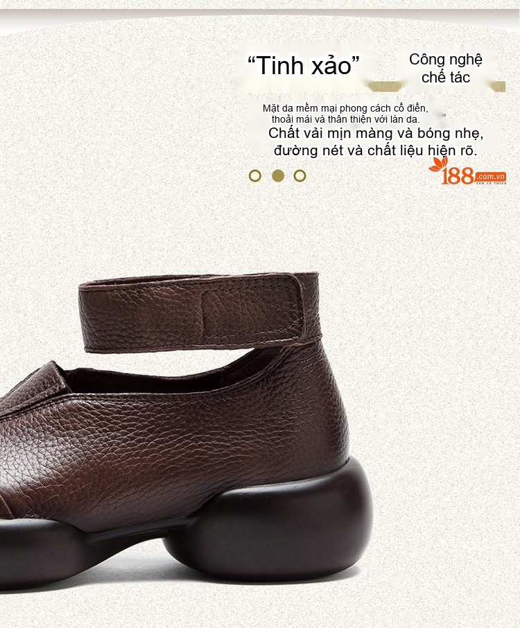 Giày Búp Bê Nữ Quai Dán Da Mờ Đế Bệt Chiều Cao Đế Khoảng 4cm Màu Đen, Nâu chi tiết 3