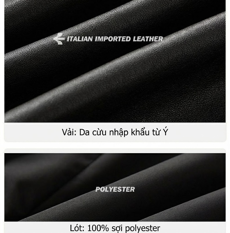 Áo Khoác Blazer Nữ Da Cừu Dáng Dài Trung Niên Thanh Lịch Màu Đen chi tiết 6