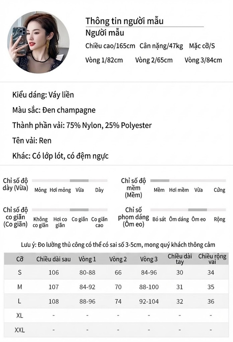 Váy Ôm Body Dáng Dài Ren Cổ Điển Pháp Thanh Lịch Màu Đen chi tiết 2