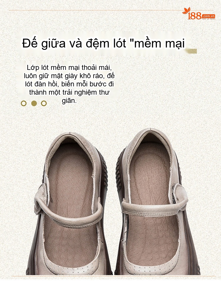 Giày Búp Bê Nữ Quai Dán Phong Cách Retro Chiều Cao Đế Khoảng 3cm Màu Nâu chi tiết 6
