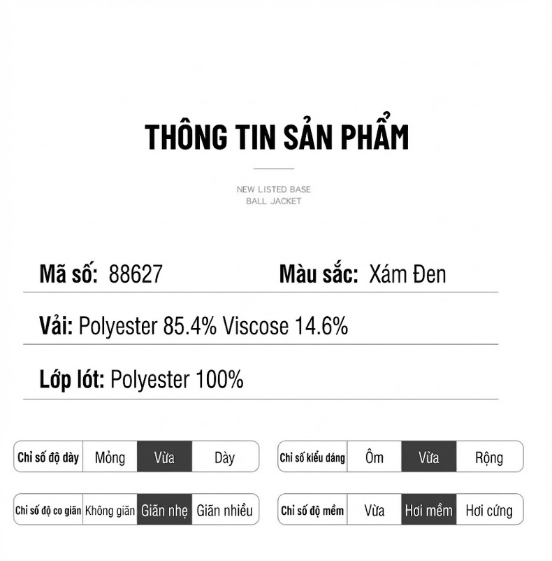 Áo Khoác Nam Cổ Bẻ Dáng Công Sở Dáng Thường Dày Dặn Màu Xám, Đen chi tiết 5