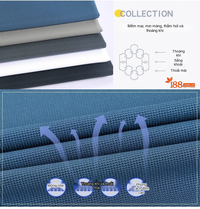 Áo Polo Nam Lụa Tằm Tơ Cộc Tay Mát Lạnh Chống Nhăn Màu Trắng, Xám, Xanh, Đen chi tiết 2