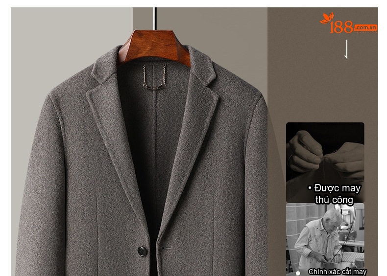 Áo Vest Nam Hai Lớp Lông Cừu Thủ Công Màu Xám, Đen chi tiết 7