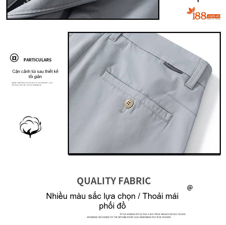 Quần Dài Nam Cotton Dáng Suông Rộng Thoải Mái Màu Đen, Xám, Kem, Xanh Navy chi tiết 9