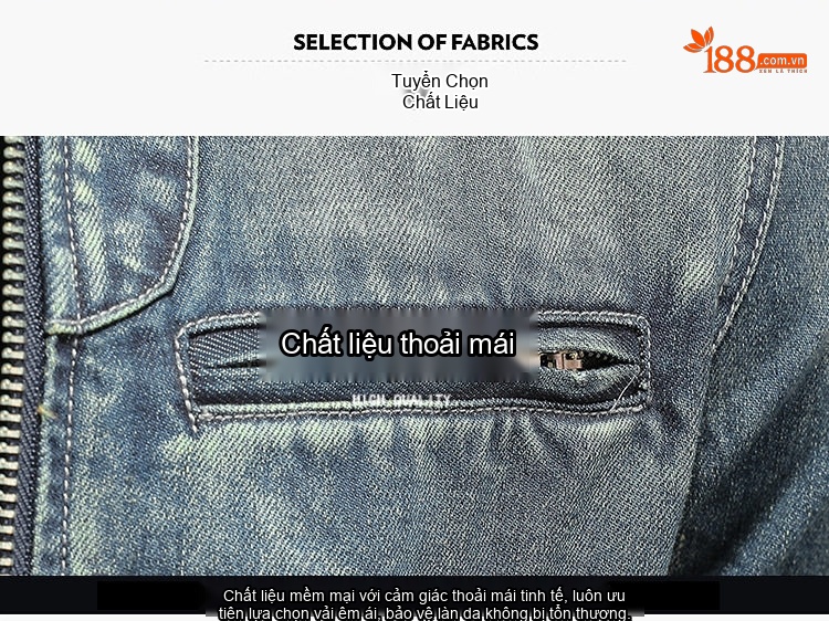Áo Khoác Jean Nam Motor Biker Slim Fit Cổ Trụ Khóa Kéo chi tiết 2