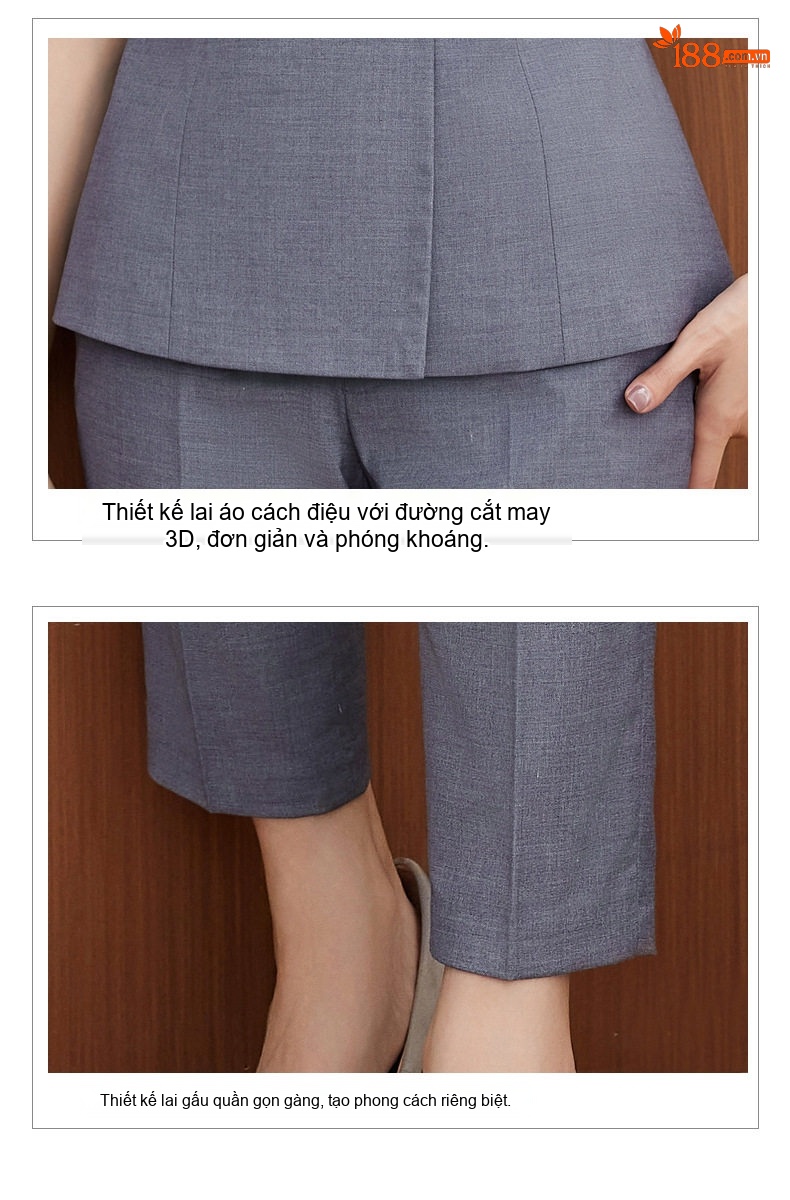 Bộ Vest Công Sở Nữ Tay Ngắn Áo Khoác Chân Váy Màu Đen, Xám, Xanh Navy chi tiết 26