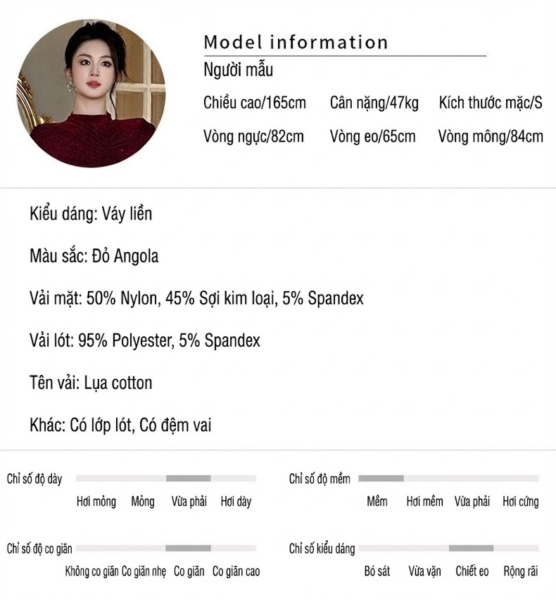 Váy Dạ Hội Dáng Dài Tay Dài Cổ Lọ Ôm Eo Xếp Ly Lấp Lánh Cho Nữ Màu Đỏ chi tiết 2