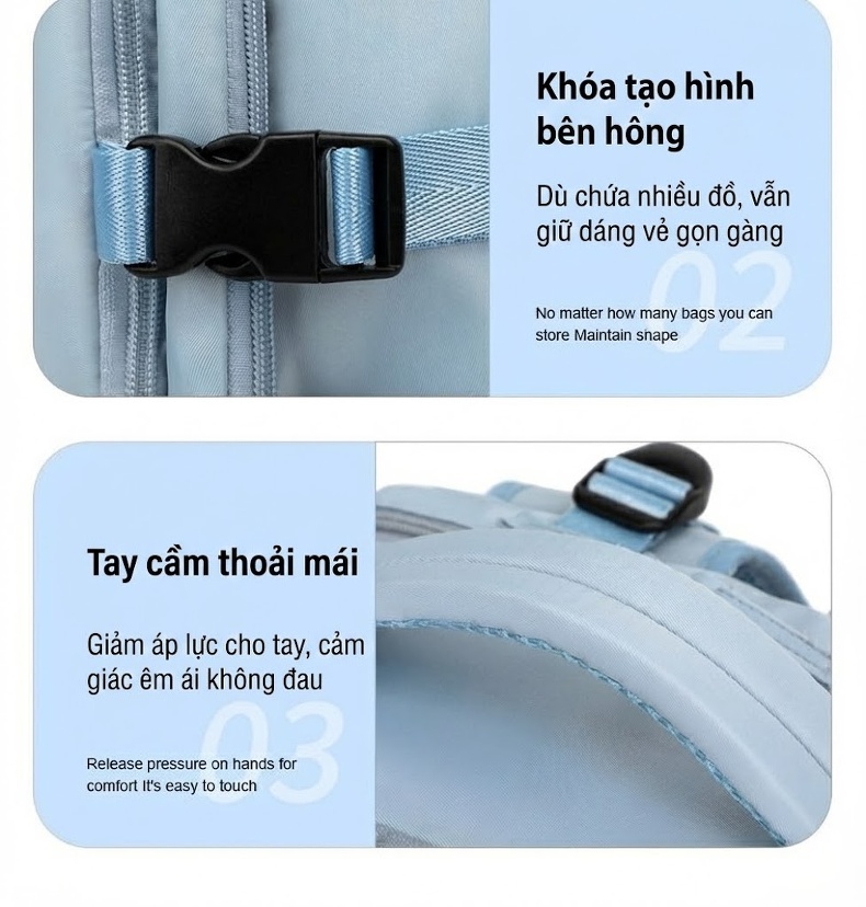 Balo Đa Năng Nữ Chống Thấm Nước, Chia Ngăn Ướt Khô, Dung Tích Lớn Màu Xám, Xanh chi tiết 36