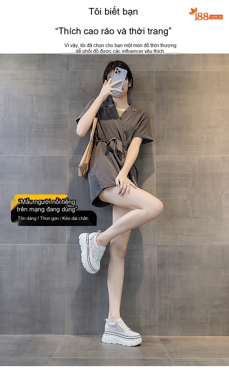 Giày Sneaker Nữ Da Bóng Đế Xuồng Chiều Cao Đế Khoảng 5cm Màu Trắng chi tiết 5