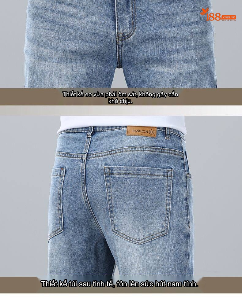 Quần Jean Nam Ống Suông Dáng Rộng Cotton Co Giãn Màu Xanh Nhạt, Xanh Đậm chi tiết 8