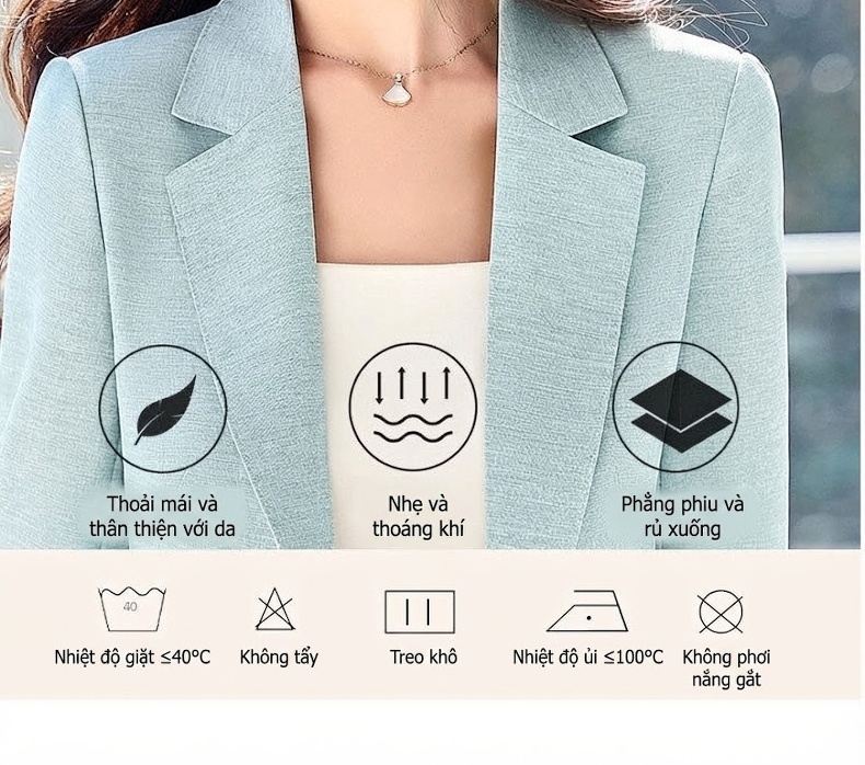 Bộ Vest Công Sở Nữ Tay Lỡ Quần Dài Phong Cách Hàn Quốc Màu Xanh, Hồng, Kaki chi tiết 11
