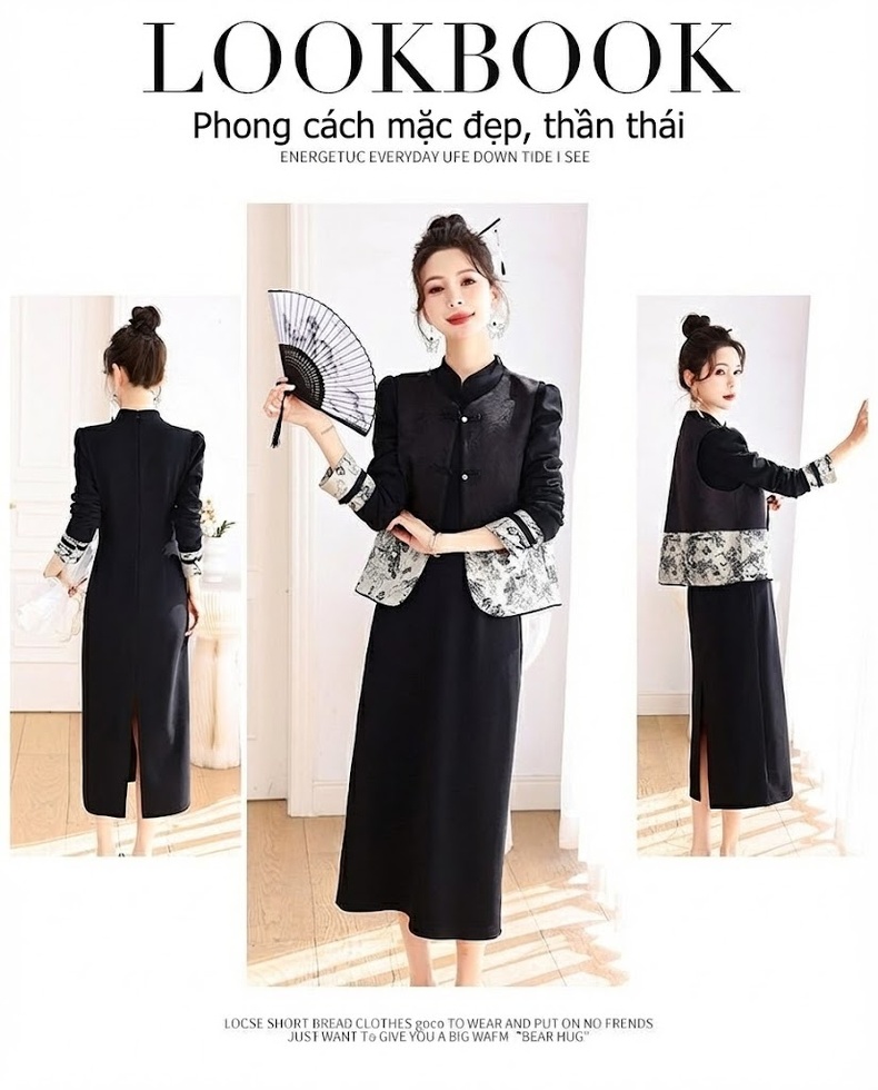 Set Áo Gile và Đầm Nữ Phong Cách Trung Hoa Cổ Điển chi tiết 4