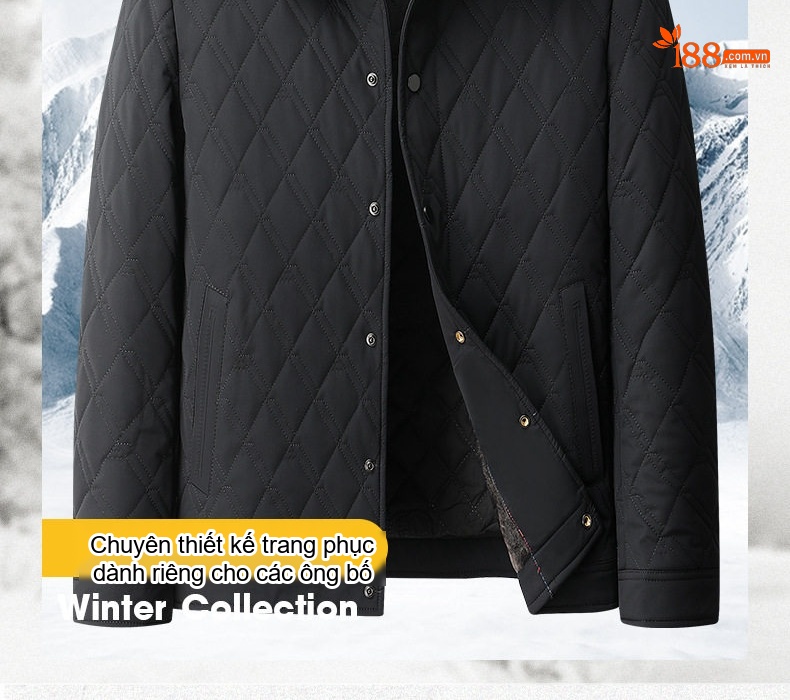 Áo Khoác Bông Nam Cotton Lót Lông Cổ Bẻ Dày Dặn Giữ Ấm Màu Xám, Đen, Xanh Navy chi tiết 2