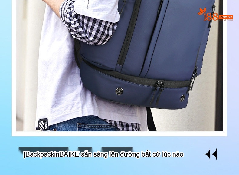 Balo Đa Năng Chống Thấm Nước Dung Tích Lớn, Ngăn Riêng Đồ Ướt Màu Đen, Xanh Navy chi tiết 6