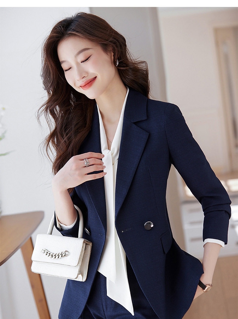 Bộ Vest Nữ Công Sở Quần Áo Dài Tay Phong Cách Hàn Quốc Màu Đen, Xanh Navy chi tiết 7