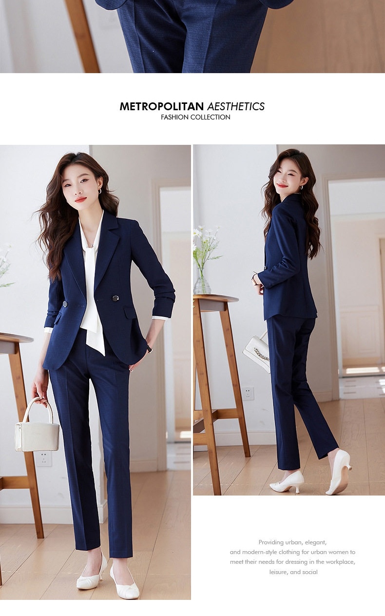 Bộ Vest Nữ Công Sở Quần Áo Dài Tay Phong Cách Hàn Quốc Màu Đen, Xanh Navy chi tiết 8