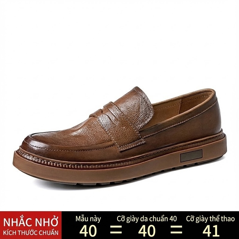 Giày Lười Nam Da Thật Thoáng Khí Đế Mềm Phong Cách Anh Quốc Chiều Cao Đế Khoảng 3cm Màu Đen, Nâu