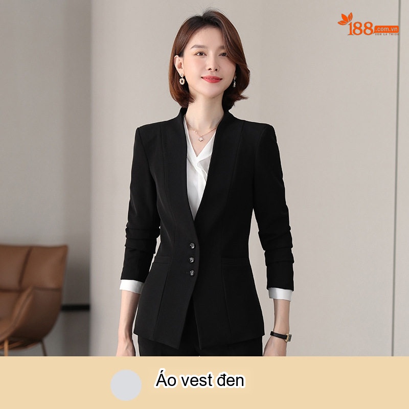 Áo Vest Nữ Tay Dài Công Sở Phong Cách Hàn Quốc Màu Xám, Đen