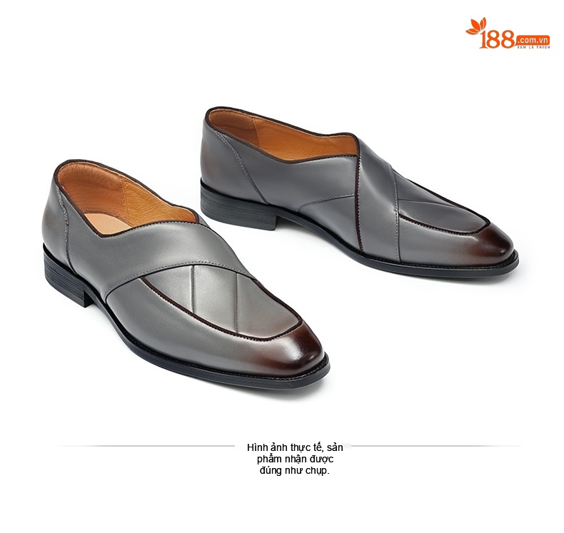 Giày Lười Mũi Nhọn Nam Da Bò Phong Cách Retro Chiều Cao Đế Khoảng 3cm Màu Đen, Xám chi tiết 15