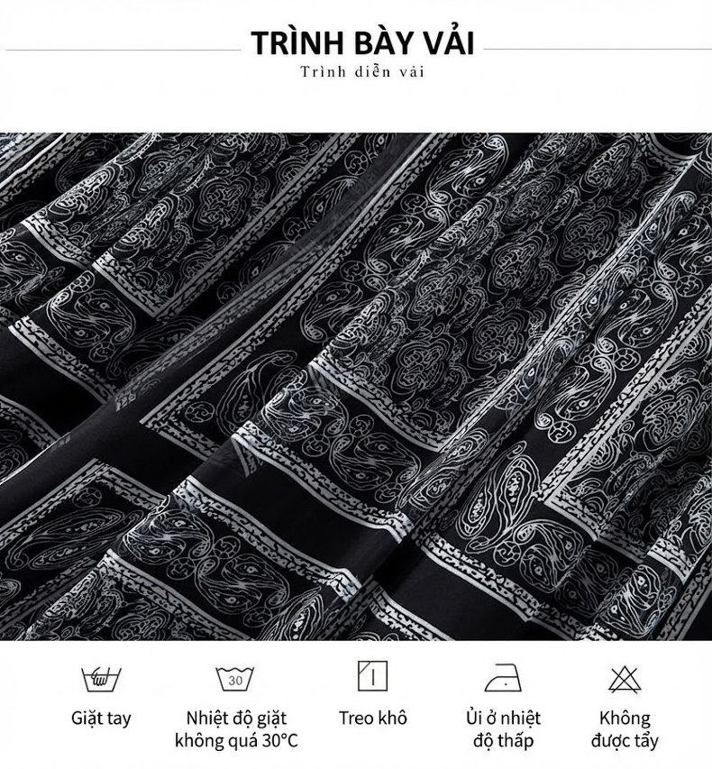 Chân Váy Dài Nữ Lụa Họa Tiết Hoa Eo Chun dáng chữ A Màu Đen, Trắng chi tiết 5