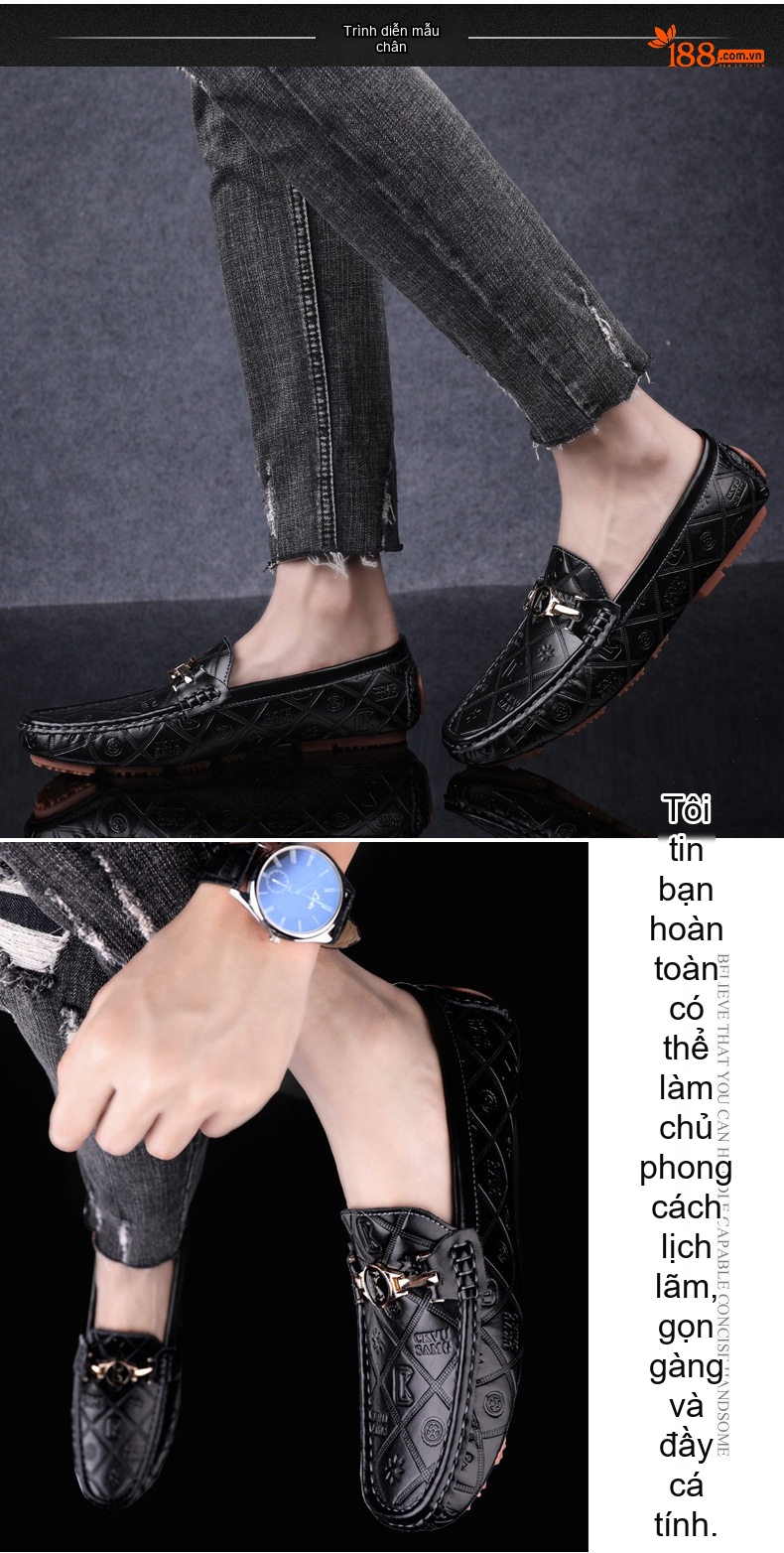 Giày Lười Nam Da Thật Cao Cấp Chiều Cao Đế Khoảng 2cm Màu Đen, Trắng, Xanh Navy chi tiết 15