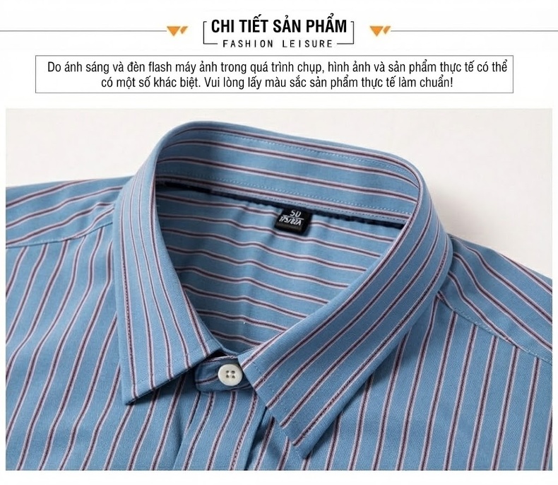 Áo Sơ Mi Nam Cotton Sọc Ngắn Tay Form Rộng Chống Nhăn Màu Be, Xanh Dương, Xanh Lá, Xám... chi tiết 24