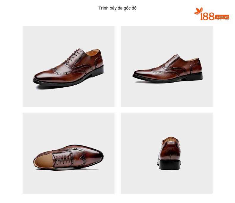 Giày Tây Buộc Dây Nam Da Bò Brogue Chiều Cao Đế Khoảng 3cm Màu Đen, Nâu chi tiết 28