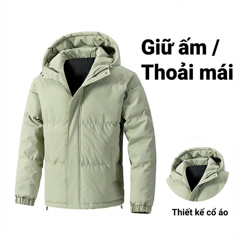 Áo Khoác Cotton Nam Nữ Mũ Trùm Đầu Dáng Rộng Mùa Đông Màu Xám, Xanh Lá, Đen, Trắng