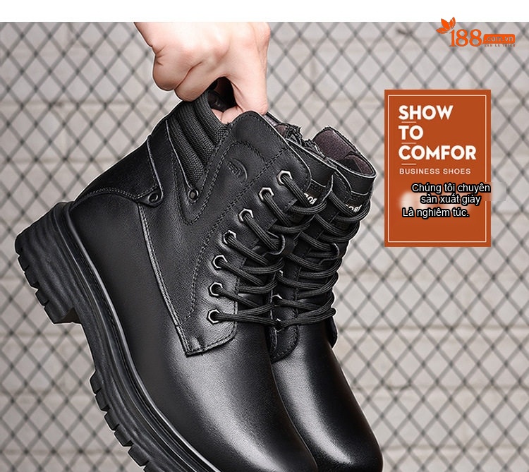 Boot Nam Da Thật Lông Cừu Giữ Ấm Chiều Cao Đế Khoảng 4cm Màu Đen chi tiết 10