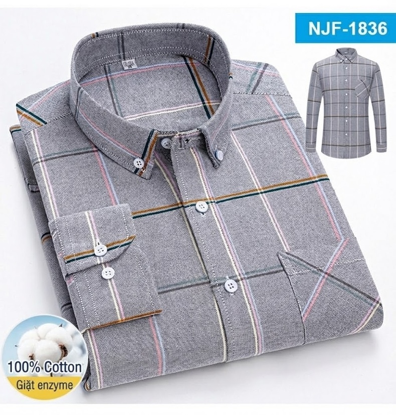 Áo Sơ Mi Tay Dài Cotton Oxford Dáng Rộng Thoải Mái Màu Trắng, Xám, Xanh, Đỏ... chi tiết 33