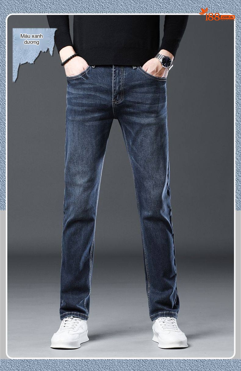 Quần Jean Nam Tencel Cotton Co Giãn Dáng Suông Thoáng Khí Cao Cấp Màu Xám chi tiết 18