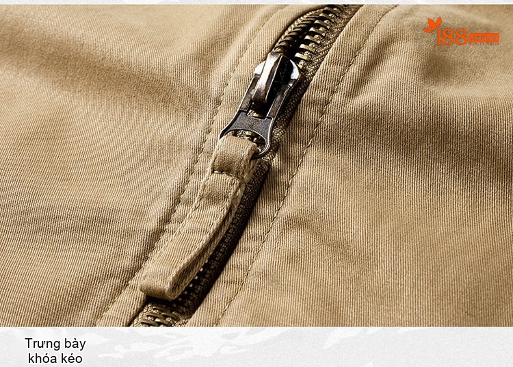Áo Khoác Bomber Nam Vải Cotton Giặt Nước Cổ Bóng Chày Màu Xanh Olive, Đen, Xanh Navy, Be chi tiết 6