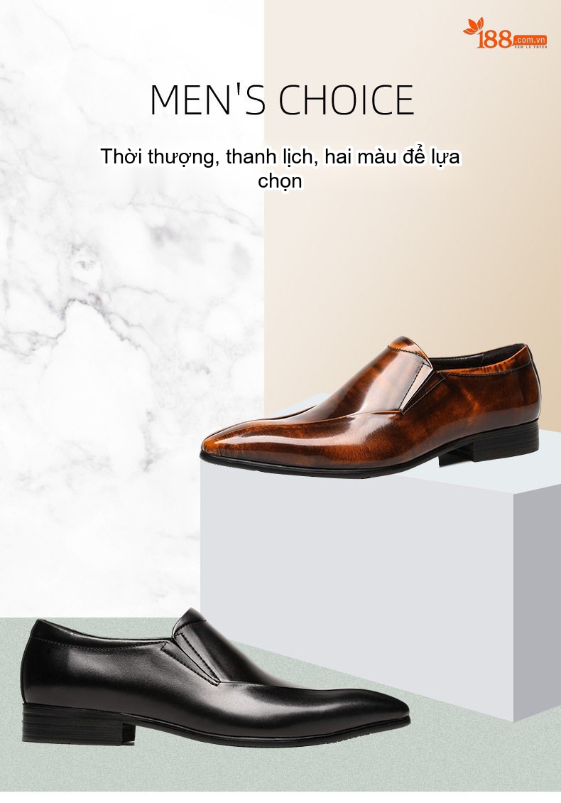 Giày Lười Nam Da Bóng Mũi Nhọn Thời Trang Công Sở Chiều Cao Đế Khoảng 3cm Màu Đen, Nâu chi tiết 1