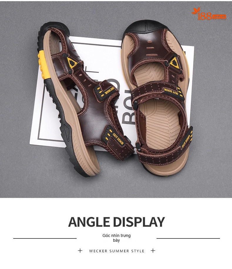 Dép Sandal Nam Da Thật Quai Dán Đế Cao Su Chống Trượt Bít Mũi Đi Biển, Đi Phượt (đế cao 3 cm) chi tiết 28