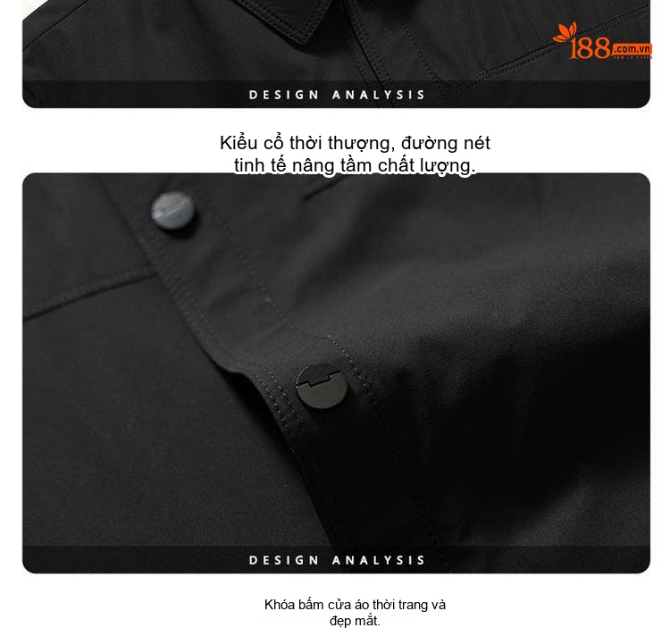 Áo Khoác Nam Cổ Bẻ Dáng Suông Màu Đen, Xanh Navy, Xanh Rêu chi tiết 16