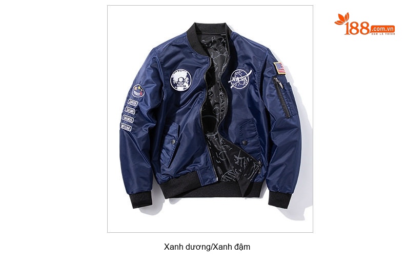 Áo Khoác Bomber Nam Nữ Dáng Rộng Hai Mặt Mặc Thu Đông Phong Cách Phi Công NASA Màu Xám, Xanh Navy, Xanh Lá, Đen... chi tiết 14