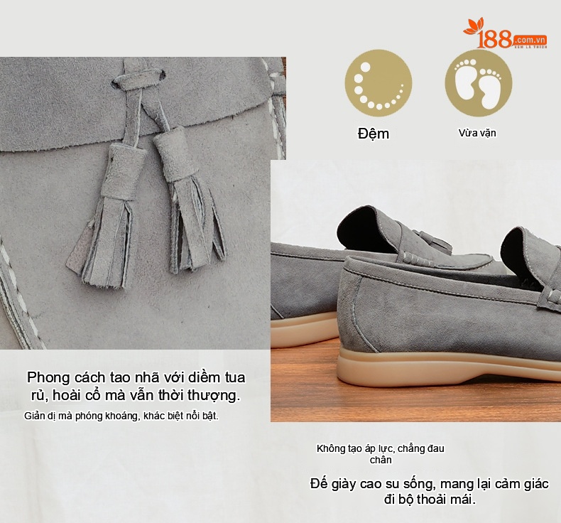 Giày Lười Nam Da Lộn Da Bò Chiều Cao Đế Khoảng 3cm Màu Đen, Xám, Nâu chi tiết 21