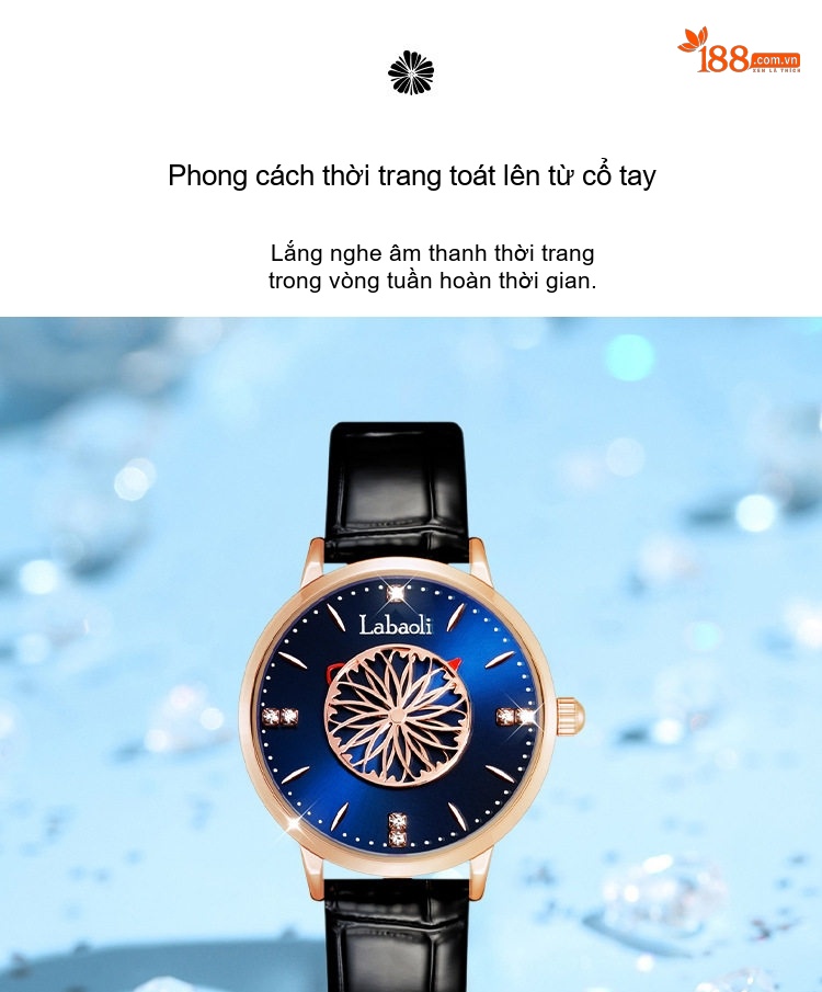 Đồng Hồ Nữ Labaoli Mặt Hoa Hồng Vàng Dây Da Bóng Màu Đen, Nâu, Đỏ, Xanh chi tiết 4