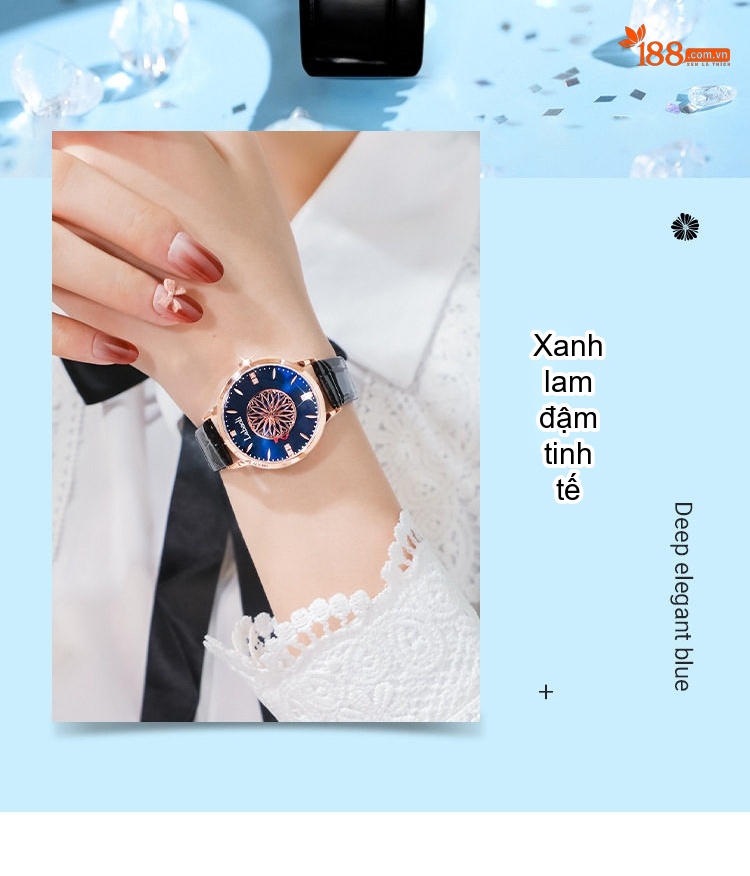 Đồng Hồ Nữ Labaoli Mặt Hoa Hồng Vàng Dây Da Bóng Màu Đen, Nâu, Đỏ, Xanh chi tiết 5
