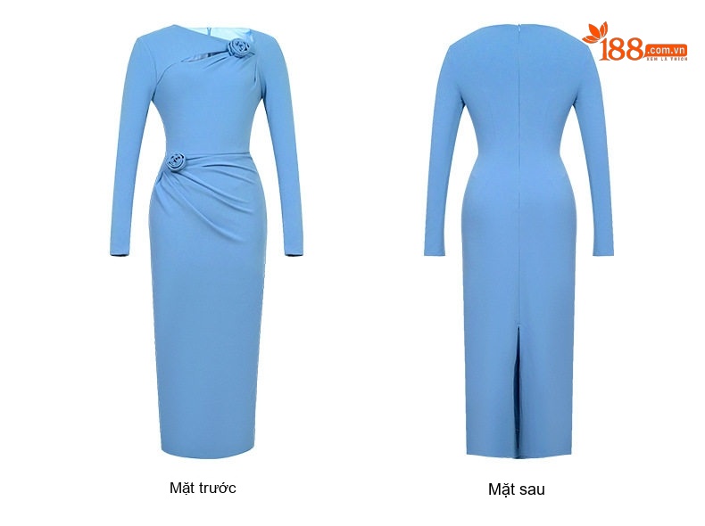 Váy Ôm Body Nữ Tay Dài Thiết Kế Pháp Khoét Vai, Nhún Eo Thanh Lịch chi tiết 8