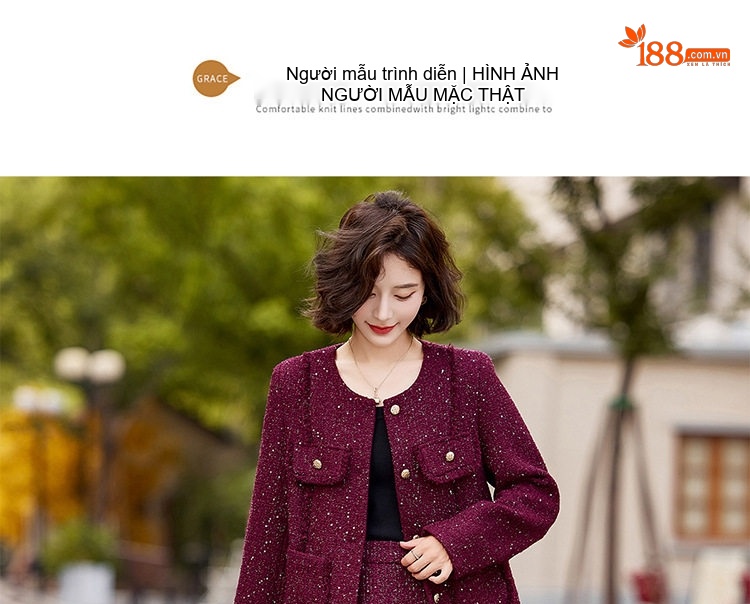 Set Áo Khoác Lửng và Chân Váy Tiểu Thư Phong Cách Thanh Lịch Màu Xám, Đỏ, Nâu chi tiết 14