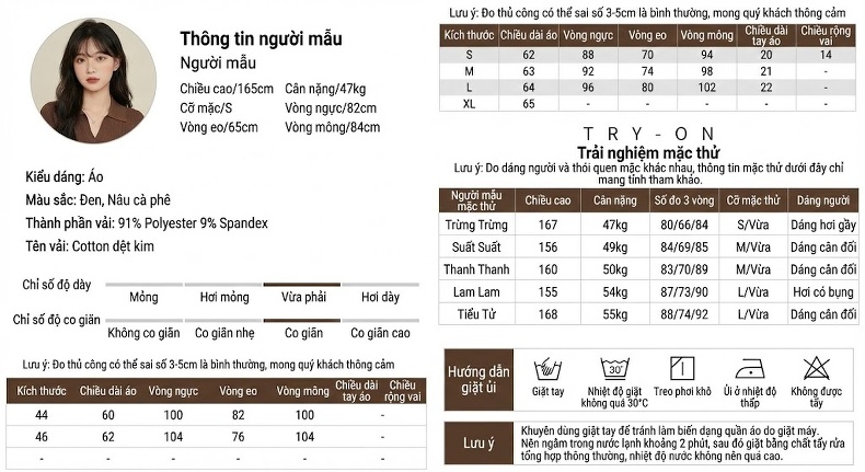 Áo Thun Tay Dài Nữ Ôm Dáng Cổ Lọ Phong Cách Gợi Cảm Màu Đen, Nâu chi tiết 2