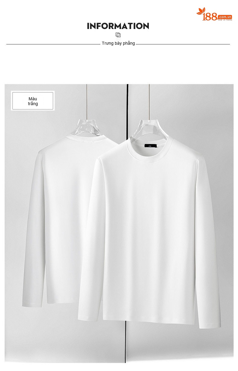 Áo Thun Dài Tay Nam Cotton Lụa Xử Lý Amoniac Màu Trắng, Kem, Nâu, Đen chi tiết 19