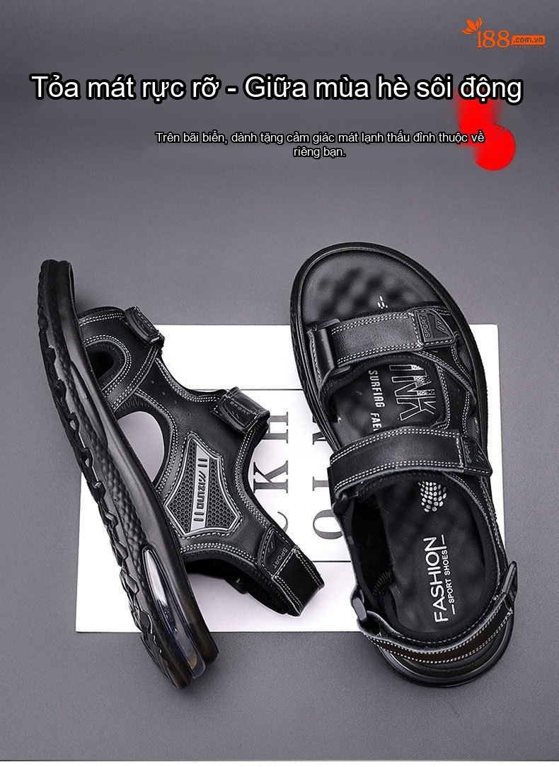 Dép Sandal Nam Da Bóng Quai Dán Đế Khí Chiều Cao Đế Khoảng 4cm Màu Đen chi tiết 1