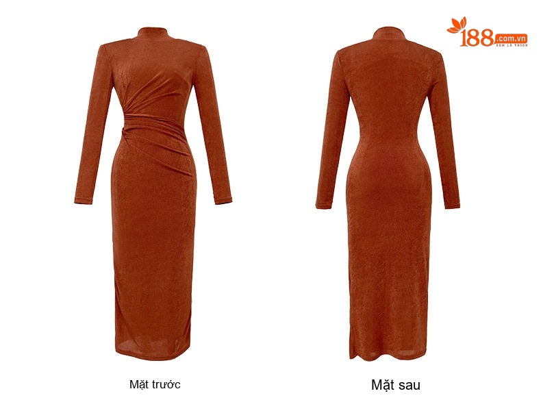 Váy Dài Tay Cổ Lọ Ôm Dáng Co Giãn Phong Cách Pháp Màu Đỏ, Xanh Dương, Xanh Lá, Cam, Đỏ Rượu chi tiết 10