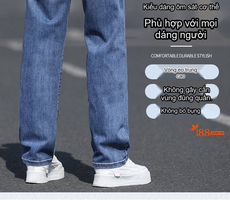 Quần Jean Nam Ống Đứng Dáng Rộng Co Giãn Thoải Mái Màu Xanh Đậm, Xanh Nhạt chi tiết 5