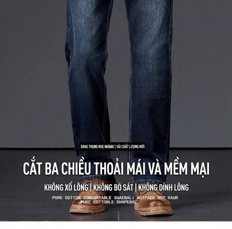 Quần Jeans Nam Ống Đứng Rộng Co Giãn Thoải Mái Màu Xám Xanh Đậm chi tiết 2