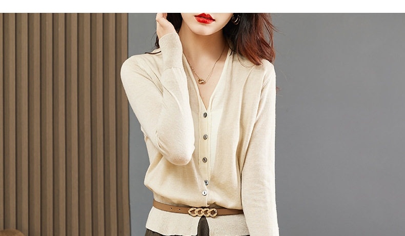 Váy Bộ Dệt Kim Nữ Thu Đông Áo Cardigan Quần Áo Nhỏ Chân Váy Lưới Màu Be, Nâu chi tiết 10