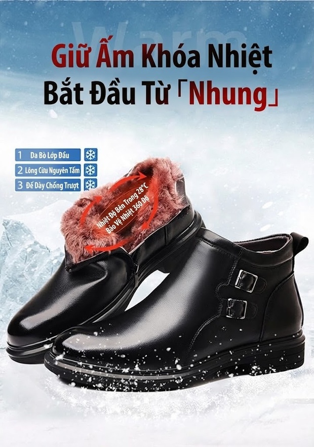Giày Chelsea Nam Da Thật Lót Lông Cừu Mũi Nhọn Chiều Cao Đế Khoảng 3cm Màu Đen, Nâu chi tiết 2